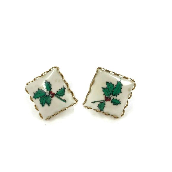 Vintage Ceramic Holly Christmas Earrings - Picture 8 of 8